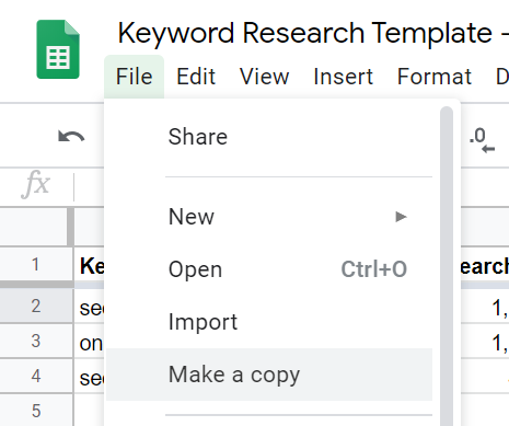 Make a Copy option in Google Sheet